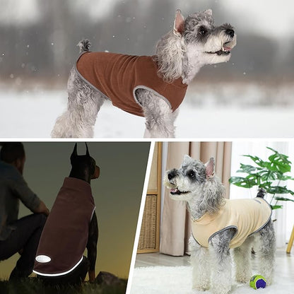 cyeollo Fleece Dog Sweater Vest, Reflective Dog Sweatshirt Pullover Pet Jacket for Small Medium Large Dogs Clothes Boy Girl Pets Warm Pet Clothes, Brown & Khaki XL