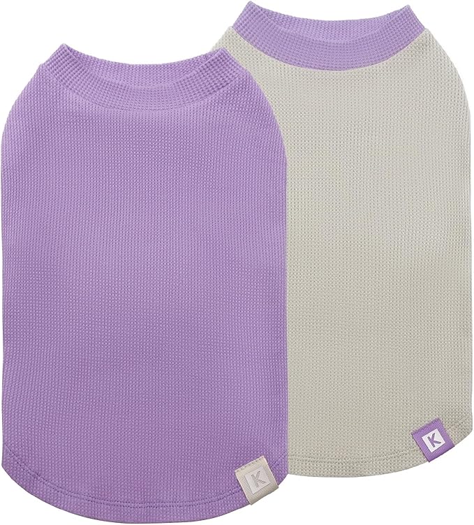 KYEESE 2Pack Dog Shirts Waffle for Small Dogs, Stretchy and Comfortable Dog T-Shirts, Lightweight Sleeveless Tank Top, Breathable Vest, Cat Shirt, Small, Purple + Grey