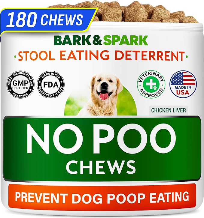No Poo Chews for Dogs - Stool & Coprophagia Deterrent w/Probiotics, Digestive Enzymes & Breath Aid Support - Stop Dog Poop Eating - Made in USA (180Ct)