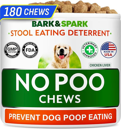 No Poo Chews for Dogs - Stool & Coprophagia Deterrent w/Probiotics, Digestive Enzymes & Breath Aid Support - Stop Dog Poop Eating - Made in USA (180Ct)