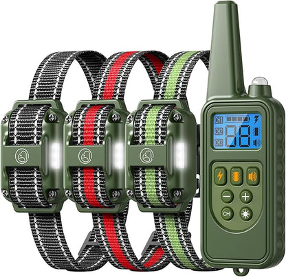 Heaflex Dog Training Collar with Remote, 2600FT Range, 4 Training Modes Beep, Shake, Safe Shock, LED Light, Rechargeable IPX7 Waterproof for All Breeds Sizes, with Three Receiver Collars for 3 Dogs