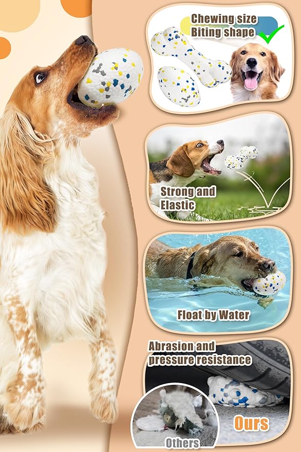 Moonorange 7.28" Indestructible Large Bone Balls for Aggressive Chewers Durable Stick Bouncy Interactive Chew Toy for Dogs Fetch Game Lightweight Floating Outdoor Training, White