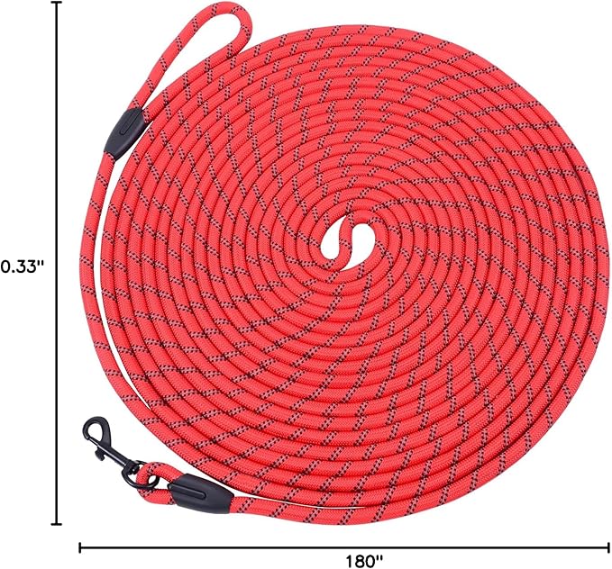 Long Dog Leash for Training 15Ft-Reflective Nylon Rope with Swivel Hook-Recall Agility Lead for Large Small Medium Dogs Outside Walking Hiking-Red
