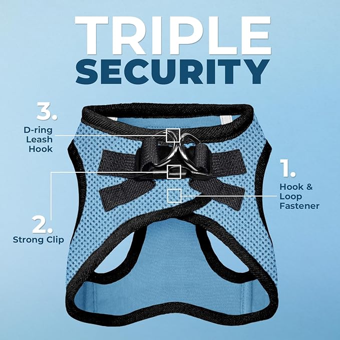 Best Pet Supplies Voyager Step-in Air Harness - All Weather Mesh, Reflective, No Pull Harness for Dogs, Cats - Secure with Hook & Loop Fastener, Buckle, Double D-Rings - Baby Blue/Black Trim, L