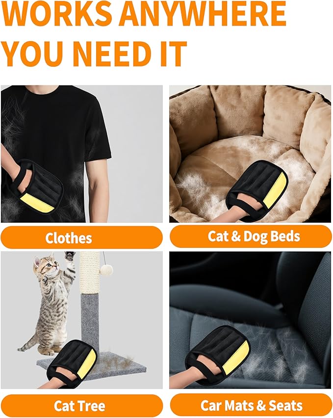 2-Pack Pet Hair Removal Glove for Dogs & Cats, Upgrated Five-Finger Electrostatic Pet Hair Gloves, Reusable Pet Hair Remover Tool for Clothing, Couch, Carpet, Car Seat