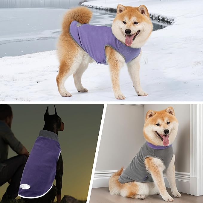 cyeollo 2 Pack Fleece Dog Sweater Pullover Dog Sweatshirt Reflective Lightweight Clothes for Small Dogs Girl Pet Apparel Purple, Grey, S