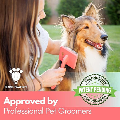Dog Slicker Brush for Grooming Pet Hair - Best Slicker For Poodle & Golden Doodle - Long Haired Tool For Dogs - Goldendoodle Long Pin Brush For Dematting (Coral, Flat Large)