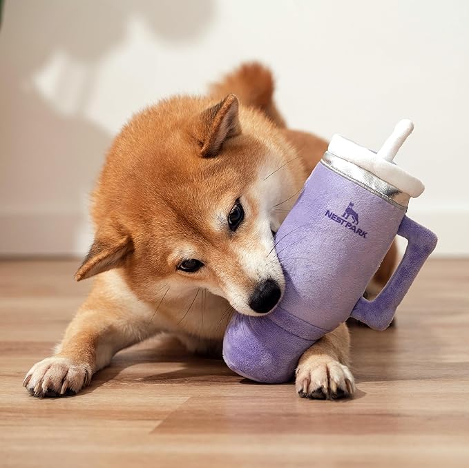 Nestpark Tumbler Cup Funny Dog Toy - Parody Plush Squeaky Crinkle Dog Toy (Orchid Purple)