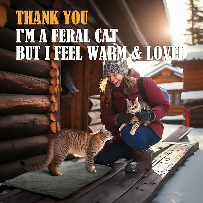 PETNF Outdoor Cat Heating Pad - Safe Waterproof Electric Warming Mat for Feral Cats Fits Cat House Outside 28"X16"