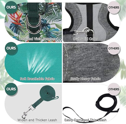 BINGPET Cat Harness and Leash Set Escape Proof for Walking,Step-in Harness with Lightweight Soft Breathable Mesh,Adjustable Easy Control Harness (Emerald Hues, L(Chest:12.5-16.5"))