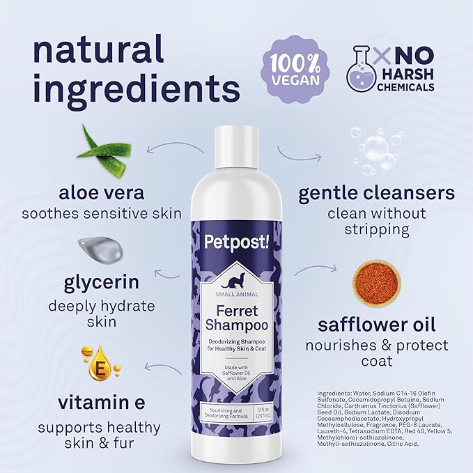 Petpost | Ferret Shampoo. Deodorizing & Moisturizing Formula for Ferrets and Small Animals. Supports Healthy Skin & Coat. 8 oz