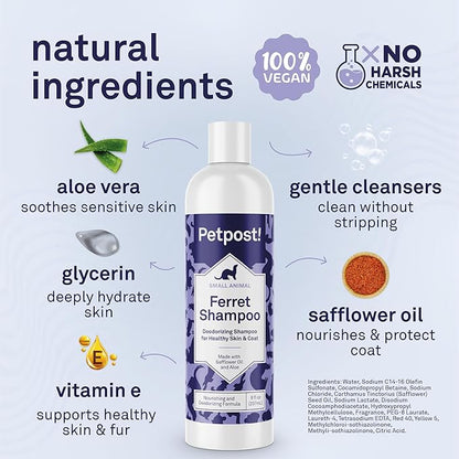 Petpost | Ferret Shampoo. Deodorizing & Moisturizing Formula for Ferrets and Small Animals. Supports Healthy Skin & Coat. 8 oz