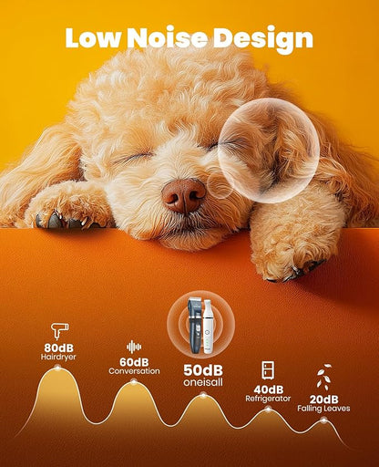 oneisall 4 in 1 Dog Clippers and Paw Trimmer Grooming Kit, Low Noise Cordless Dog Clippers for Grooming Pet Hair Trimmers for Small and Large Dogs Cats Animals