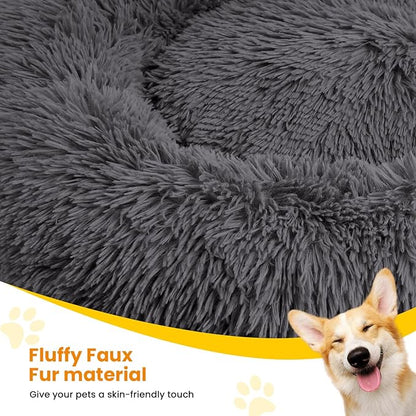 URGVANZ PET Calming Dog Bed Anti-Anxiety Donut Dog Beds for Small Medium Large Dogs,Washable Plush Fluffy Indoor Cat Kitten Round Cuddler Cushion (Dark Grey, XX-Large)