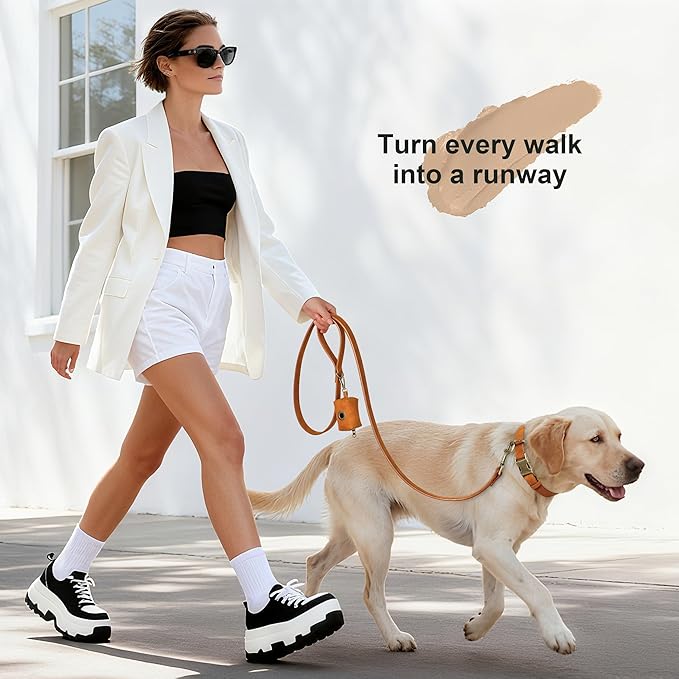 Didog Soft PU Leather Dog Collar, Stylish Quick Released Dog Collar for Large Dogs, Easy Clean Adjustable Pet Collar for Daily Walking, Light Brown, L Fit 15-23" Neck