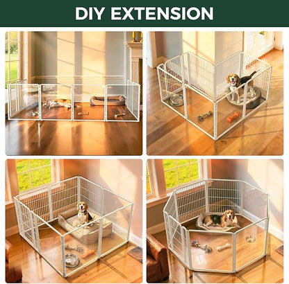 FXW Acrylic & Wire Mesh Indoor Dog Playpen, Heavy Duty 32 Inch 8 Panels Metal Dog Pen for Small and Medium Dogs, White│Patented