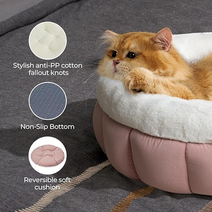 BALANCE Cat Beds for Indoor Cats, Washable Round Cat Bed, Cute Kitten Bed with Anti-Slip Bottom for Kitty and Puppy, 18 Inches, Mellow Rose