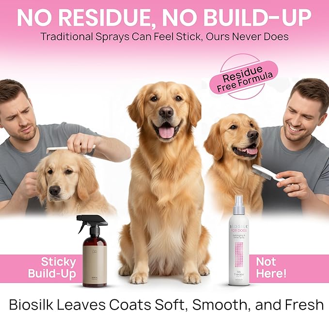 BioSilk for Pets Silk Therapy Detangling Plus Shine Mist for Dogs - Reduces Matted Fur, Shiny & Soft Coat - Suitable for All Dogs & Puppies, Made in USA, 8 Fl Oz - 2 Pack