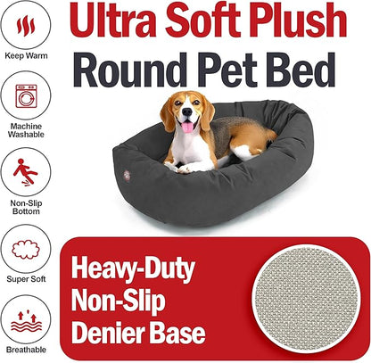 Majestic Pet 32 Inch Suede Calming Dog Bed Washable 32x23x7 (Inch) – Cozy Soft Round Donut Dog Bed with Spine Support for Dogs to Rest Their Head - Pet Bed Medium – Gray (2025)