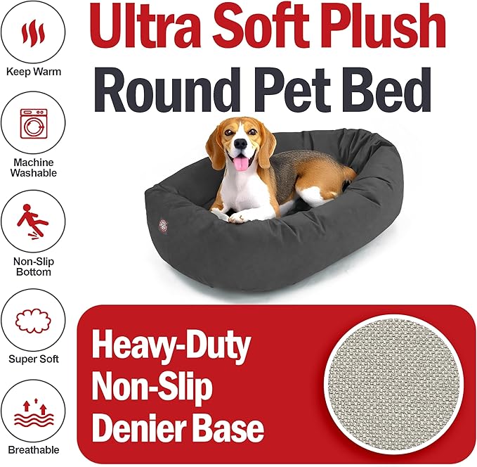 Majestic Pet 32 Inch Suede Shredded Memory Foam Mix Calming Medium Dog Bed Washable 32 x 23 x 7 (Inch) - Cozy Soft Round Donut Dog Bed with Spine for Head Support - Pet Bed Gray