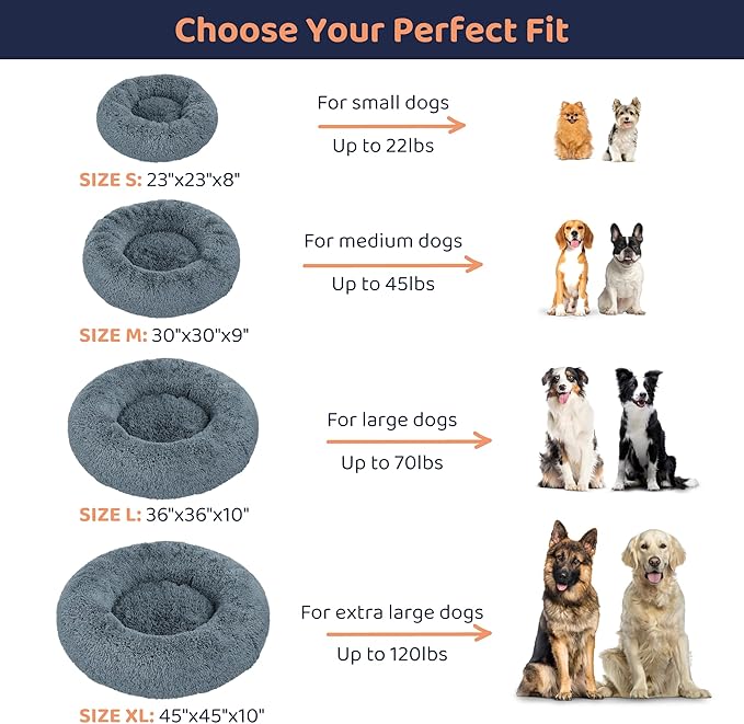 Donut Dog Bed - Premium Comfort for Anxiety Relief - Fluffy & Calming Design with Ultra-Plush Support | Cozy Round Dog Bed with Super Soft Circle Style (Dark Grey, Large)