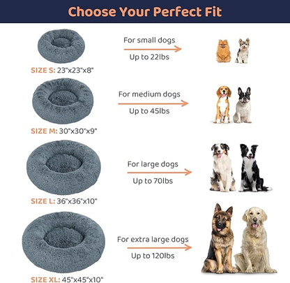 Donut Dog Bed - Premium Comfort for Anxiety Relief - Fluffy & Calming Design with Ultra-Plush Support | Cozy Round Dog Bed with Super Soft Circle Style (Dark Grey, Large)