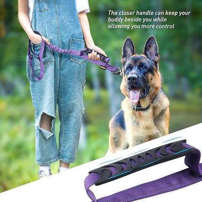 AUBELL Tactical Dog Leash Heavy Duty,4-6ft Reflective Strong No Pull Bungee Leash for Medium Large Dogs with Comfortable Padded Double Handle,Car Seat Belt,360 Degree Rotating Carabiner,Purple