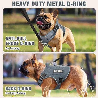 Tactical Dog Harness Medium Sized Dog,No Pull Military Dog Vest with Handle,Reflective Heavy Duty Pet Harness for Walking Hiking Training Gray M