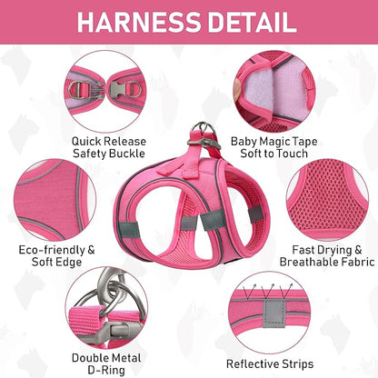 GAMUDA Small Pet Harness Collar and Leash Set, Step in No Chock No Pull Linen Fabric Soft Mesh Dog Vest Harnesses Reflective for Dogs Puppy Cats Kitten Rabbit (Pink, S)