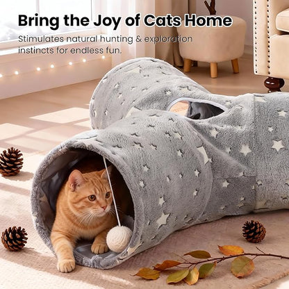Tempcore 3-Way Collapsible Cat Tunnel Toy with Self-Luminous Tube & Peek Hole Ball - Photoluminescence Play Tunnel for Indoor Cats, Kittens, Kitty, Puppy, Rabbit - Boredom Relief Pet Toy