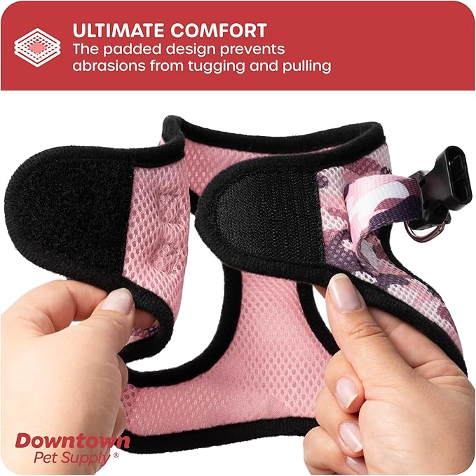 Downtown Pet Supply Step-in Dog Harness – No Pull, Adjustable Padded Mesh with Reflective Trim, Secure Buckle Strap – Comfortable & Breathable Small Dog Harness, X-Large, Camo Pink
