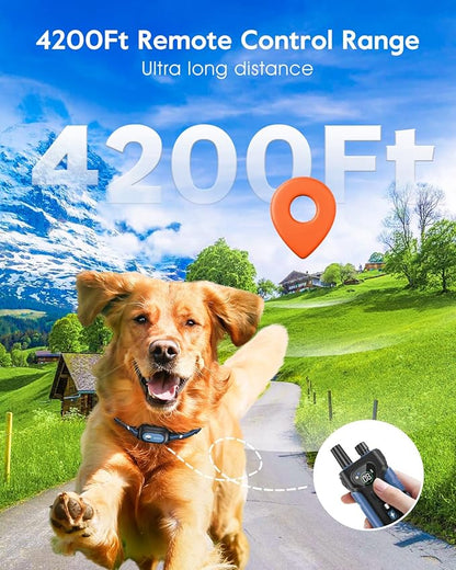 SLOPEHILL Dog Shock Collar,4200FT Dog Training Collar with Remote,IPX8 Waterproof E-Collar with Beep,Vibration,Shock,Flash Light,No Shock Mode,Electric Shock Collar for Small Medium Large Dogs,Blue