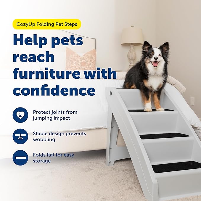 PetSafe CozyUp Folding Dog Stairs, Portable Indoor/Outdoor Pet Steps for Bed, Couch & Car, Grey, 20 Inch
