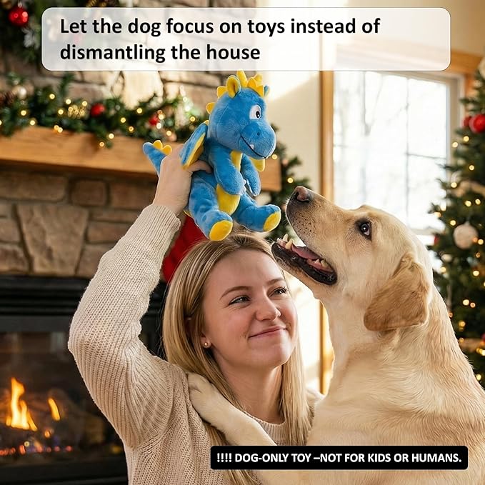LydaPKS Squeaky Plush Dragon Dog Chew Toy - 8.3‘’X9‘’ Dog Toy for Small/Medium Dogs to Keep Pups Busy，Chewer Dog Toy with Crinkle Paper（Blue）