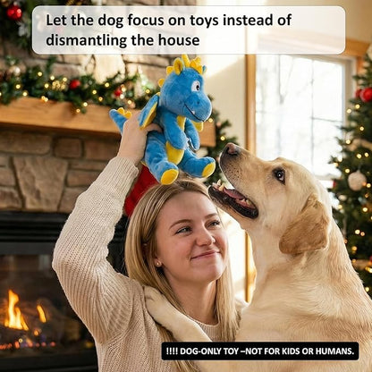 LydaPKS Squeaky Plush Dragon Dog Chew Toy - 8.3‘’X9‘’ Dog Toy for Small/Medium Dogs to Keep Pups Busy，Chewer Dog Toy with Crinkle Paper（Blue）