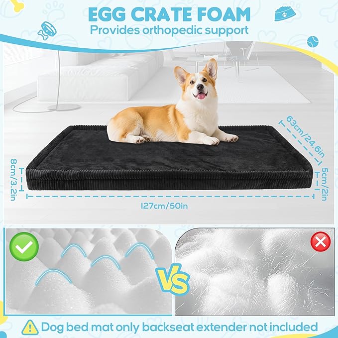 Dog Car Bed, Non-Slip Backseat Extender Pet Mat, Removable Washable Dog Bed for SUVs, Sedans & Trucks, Anti-Slip Travel Bed for Dogs, Easy Clean & Scratch-Proof & Comfort (50"x24.6")