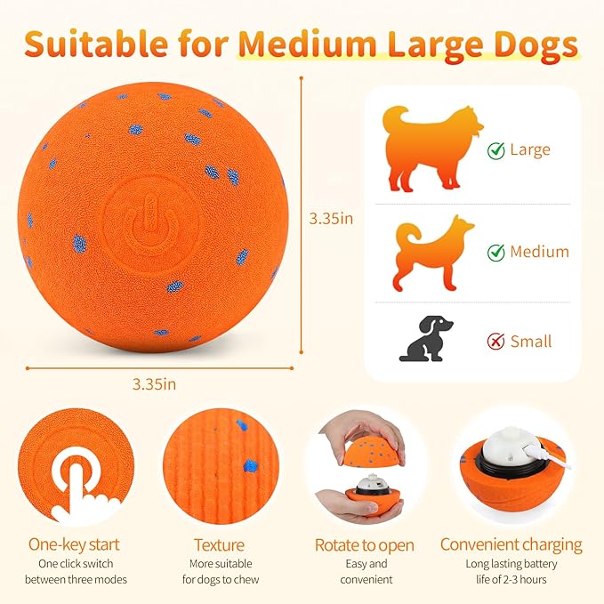 Bsyisoue Interactive Dog Toys – Automatic Moving Dog Ball, Auto Bounce & Roll, Chew-Resistant E-TPU, IPX7 Waterproof, 3 Play Modes, One-Click, USB Rechargeable – Indoor/Outdoor for Med/Lg Dogs