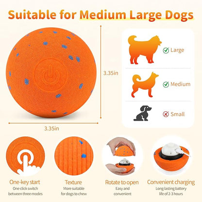 Bsyisoue Interactive Dog Toys – Automatic Moving Dog Ball, Auto Bounce & Roll, Chew-Resistant E-TPU, IPX7 Waterproof, 3 Play Modes, One-Click, USB Rechargeable – Indoor/Outdoor for Med/Lg Dogs