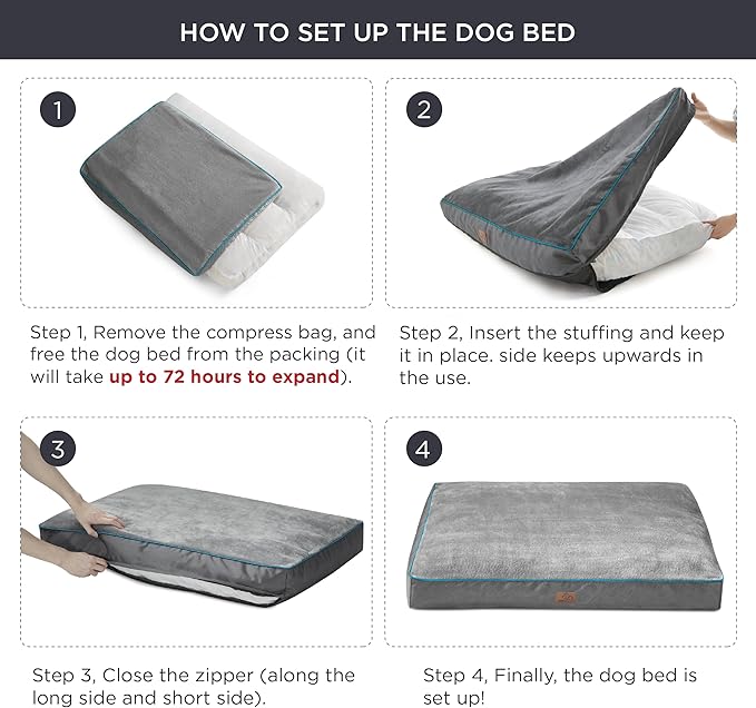 Bedsure Washable Dog Beds Large Sized Dog - 3 Inch Thicken Up to 80lbs Pet Mat Pillows with Removable Washable Cover, Brown