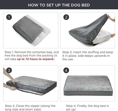 Bedsure XL Washable Dog Bed - 3 Inch Thicken Up to 100lbs Pet Mat Pillows with Removable Washable Cover, Grey