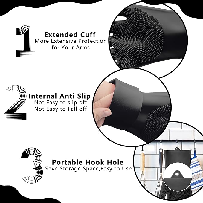 Pet Grooming Gloves—Heat Resistant Dog Washing Gloves with High-Density Teeth, Dog Bath Scrubber with Enhanced Five Finger Design, Silicone Gloves for Dogs and Cats Bathing, Massage (Dark)