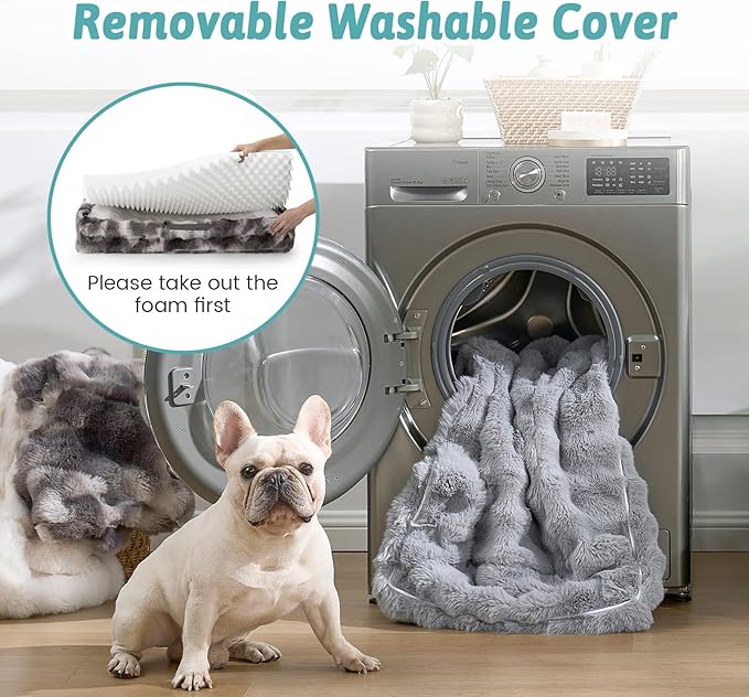 COZY KISS Orthopedic Dog Bed for Extra Large Dog, Soft and Warm Faux Fur Sofa for Giant Pet Up to 150 lbs, Foam Bolster Anti-Slip Couch with Washable Removable Cover, XXL 48x35x8 inch, Tie Dye Grey