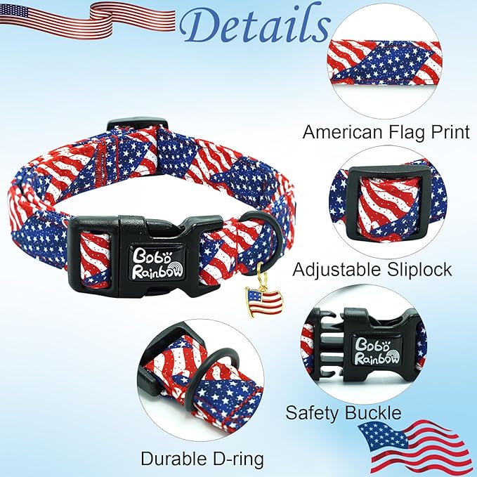 Independence Dog Collar-USA Flag Print Pet Collar Adjustable Cute Soft Comfortable Cotton Collars Holiday Puppy Collar Gift for X-Small Dogs