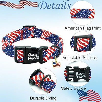 Independence Dog Collar-USA Flag Print Pet Collar Adjustable Cute Soft Comfortable Cotton Collars Holiday Puppy Collar Gift for X-Small Dogs