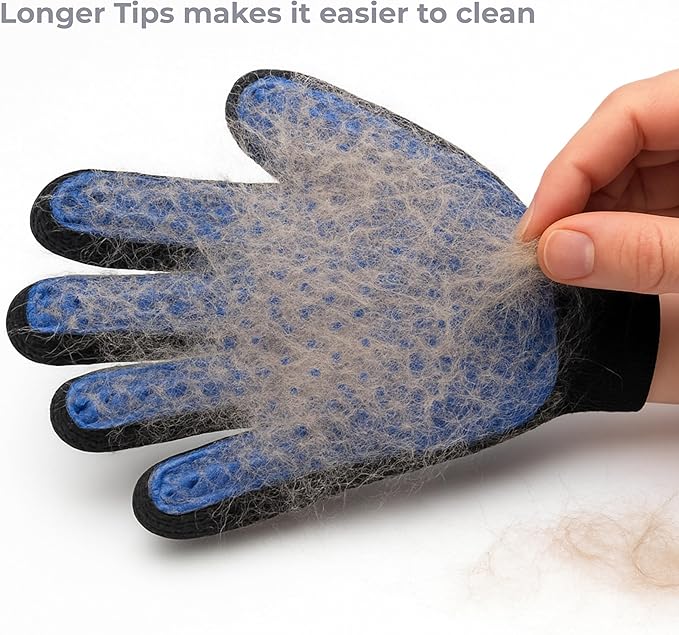 Pet Grooming Gloves for Dogs, Cats & Horses – 2-in-1 Deshedding & Massage Mitt – Soft Silicone Tips – Left & Right Hand Set + Bonus Detail Tool