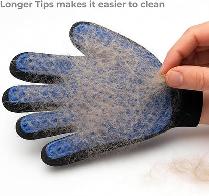 Pet Grooming Gloves for Dogs, Cats & Horses – 2-in-1 Deshedding & Massage Mitt – Soft Silicone Tips – Left & Right Hand Set + Bonus Detail Tool