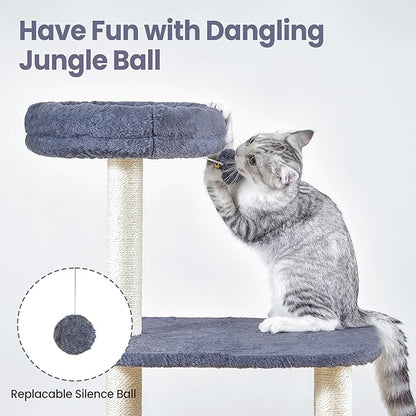 Small Cat Tree Tower with Scratching Post Condo Indoor - 42 Inch Cats Bed Hammock Perch for 2 Corner Cats Large Adult - Medium Short Compact Multi Level Cat House - Tall Climbing Gym Towers Furniture