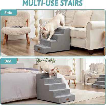 COZY KISS Dog Stairs for Small Dogs, 5 Tier Wider Pet Stairs for High Beds, 23.6" H Non-Slip Dog Steps for Old Cats, Puppies, Small Medium Dogs, 19.7x29.5x23.6 inch, Grey