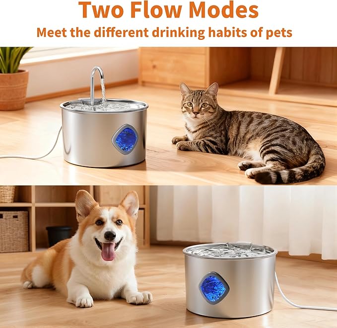 Cat Water Fountain Stainless Steel: 108oz/3.2L Cat Fountain for Drinking - Pet Water Fountains for Cats Indoor - Dog Water Bowl Dispenser - Pets Feeding & Watering Supplies - Automatic Water Dispenser