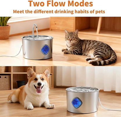 Cat Water Fountain Stainless Steel: 108oz/3.2L Cat Fountain for Drinking - Pet Water Fountains for Cats Indoor - Dog Water Bowl Dispenser - Pets Feeding & Watering Supplies - Automatic Water Dispenser